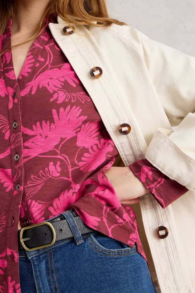 White Stuff Annie Jersey Shirt Plum Print - La Vie en Rose Damesmode
