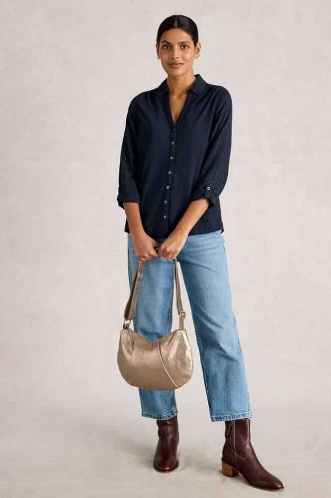 White Stuff Annie Printed Sparkle Shirt Navy Print - La Vie en Rose Damesmode