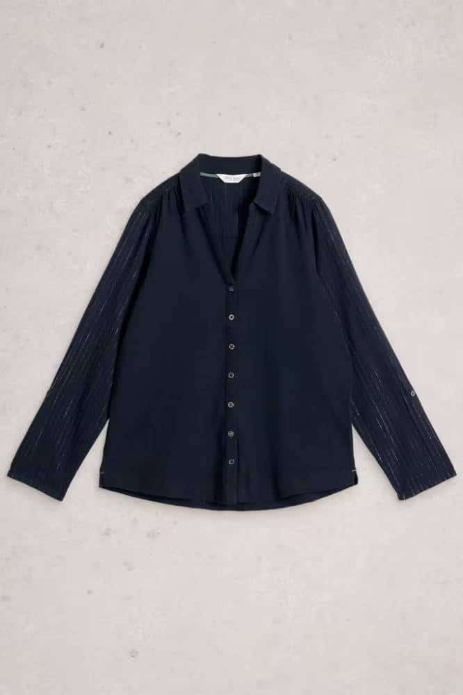 White Stuff Annie Printed Sparkle Shirt Navy Print - La Vie en Rose Damesmode