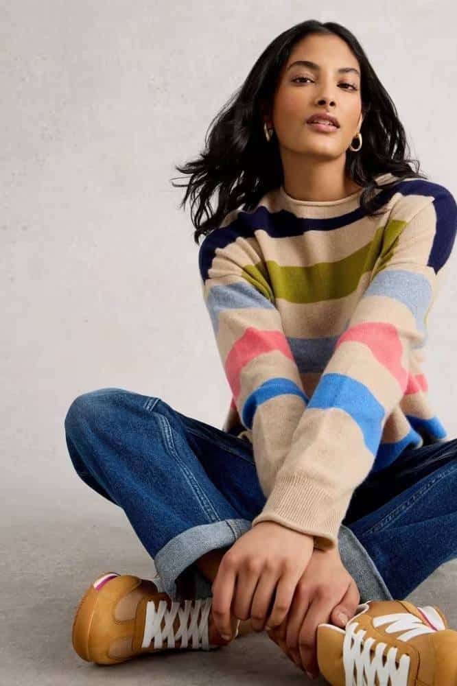 White Stuff Kitty Stripe Cashmere Jumper Nat Multi - La Vie en Rose Damesmode