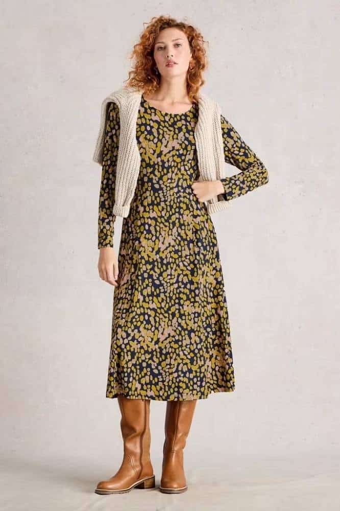 White Stuff Madeline Jersey Dress Chartreuse Multi - La Vie en Rose Damesmode