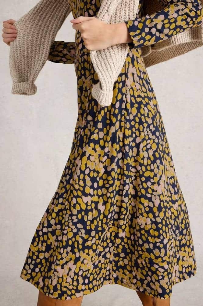 White Stuff Madeline Jersey Dress Chartreuse Multi - La Vie en Rose Damesmode