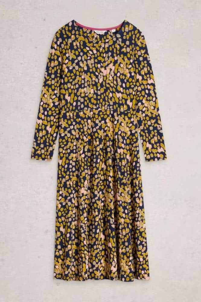 White Stuff Madeline Jersey Dress Chartreuse Multi - La Vie en Rose Damesmode