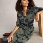 White Stuff Rua Jersey Shirt Dress Green Print - La Vie en Rose Damesmode