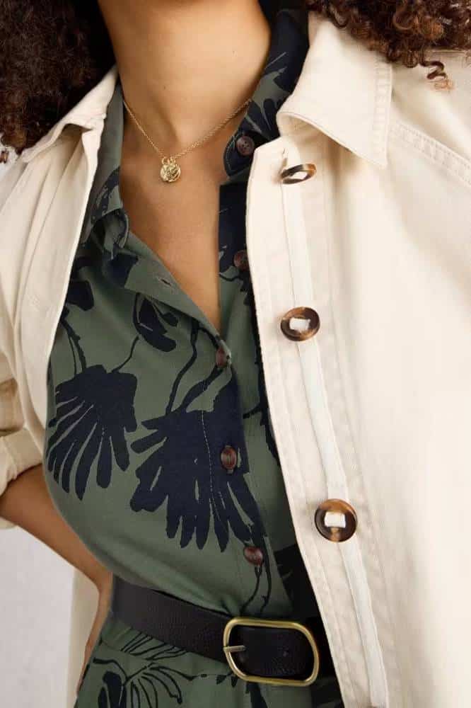 White Stuff Rua Jersey Shirt Dress Green Print - La Vie en Rose Damesmode