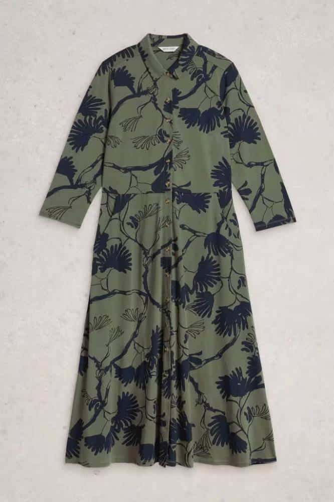 White Stuff Rua Jersey Shirt Dress Green Print - La Vie en Rose Damesmode