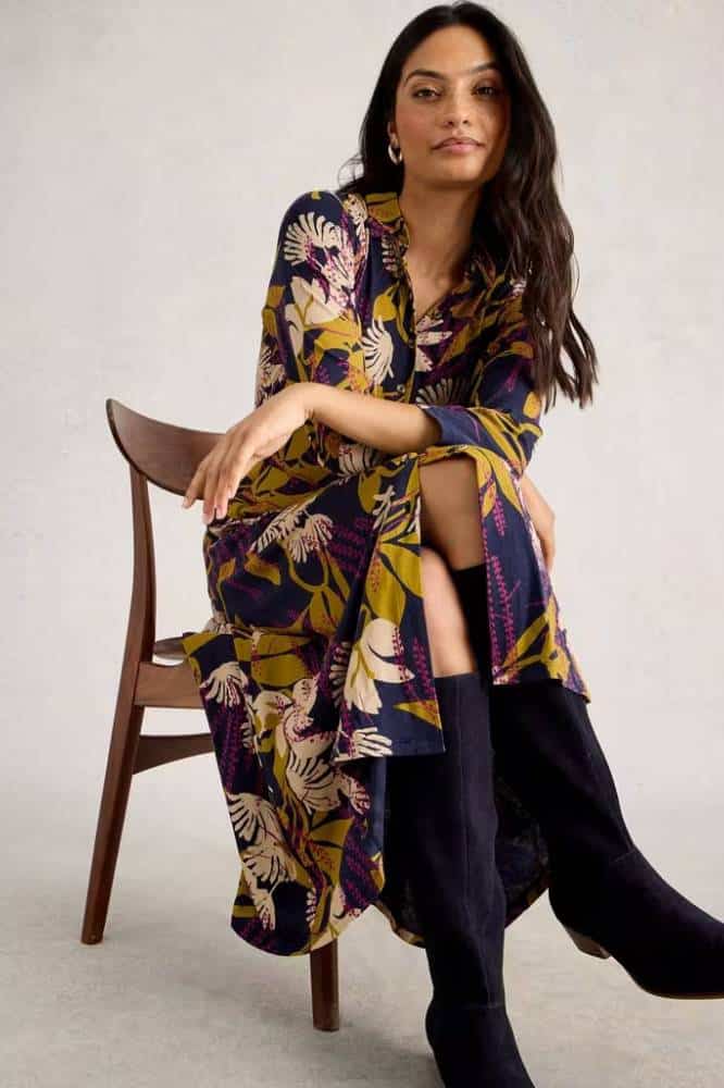 White Stuff Rua Jersey Shirt Dress Navy Multi - La Vie en Rose Damesmode