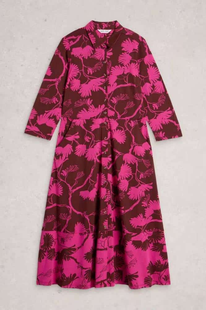 White Stuff Rua Jersey Shirt Dress Pink Print- La Vie en Rose Damesmode