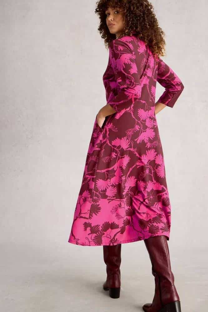 White Stuff Rua Jersey Shirt Dress Pink Print- La Vie en Rose Damesmode